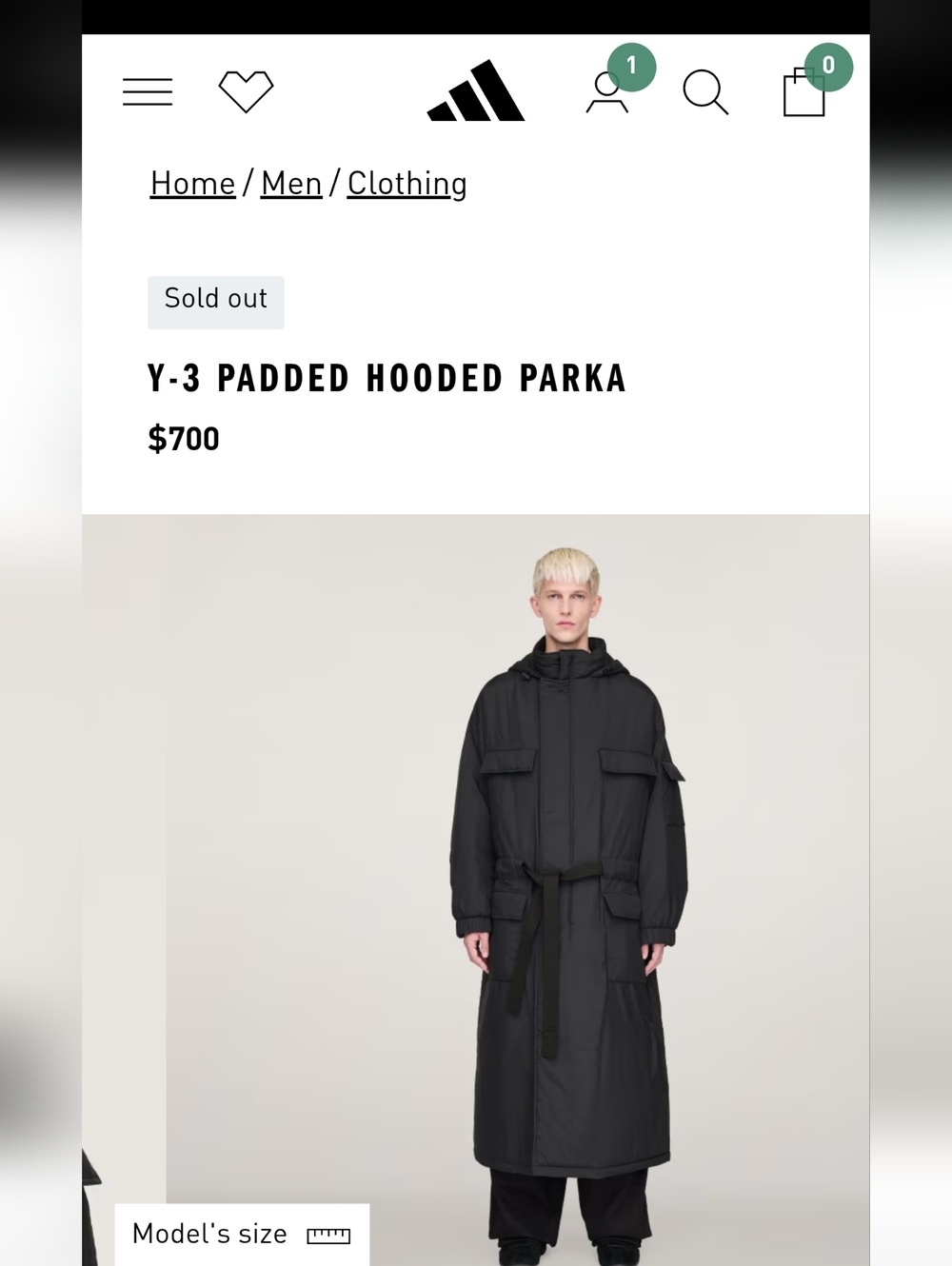 Y-3 Black Longline Padded Hooded Parka